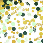 300PC Gold Glitter and Sage Green First Birthday Decorations for Girl/Boy Greenery Happy 1st Birthday Confetti for Table for Baby One Year Old Party Decor Supplies