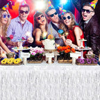 4 Pack 29.5x108 Inch Metallic Foil Fringe Tinsel Table Skirts, Streamer Garland Curtains Backdrop for Rectangle Tables Wedding Birthday Parade Floats Christmas Party Decoration(Silver)