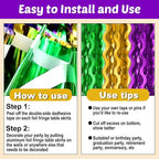 6 Pack 29x108 Inch Gold Green Purple Wave Foil Fringe Table Skirts Metallic Banner for Tinsel Streamer Garland Backdrop for Parade Floats Wedding, Mother's Day, Birthday Mardi Gras Party Decorations