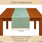 Chardin home Natural Jute Table Runner 13x36 Inch – Vintage Boho Rustic Table Decor – Handwoven Table Runner in Natural Jute and Aqua Turquoise – Farmhouse Dining or Console Table Accent