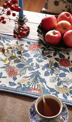 patdrea Designer Blue Cottage Rustic Floral Patterned Linen Table Runner 71 Inch Long,Wrinkle Resistant Table Mat,Decoration for Kitchen Dining and Coffee Tables Banquet Christmas , 12"x71"