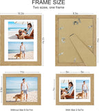 8.5x11 Picture Frame Set of 2, Natural Oak Certificate Document Frames with Glass Collage Frame, Display Pictures Two 5x7 With Mat or 8.5 x 11 Without Mat for Wall Hanging or Tabletop