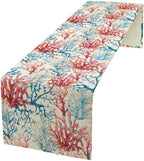 Blue Beach Table Runner, Tropical Ocean Coast Table Runner, Seashell Seasonal Nautical Restaurant Coffee Table Decorations for Home Holiday Party Indoor Outdoor 13x70 Inch