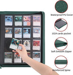 Snekdy premium 1024-pocket trading card binder, 16-pocket cards album, waterproof PU-leather Cover album with side loading, holds gaming, baseball, basketball & sports cards Green