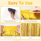 2 Pack Laser Gold Foil Fringe Backdrop Curtains, Tinsel Streamers Birthday Party Decorations, Fringe Backdrop for Graduation, Baby Shower, Gender Reveal, Disco Party