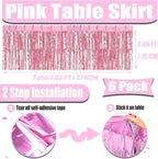 6 Pack 29x108 Inch Metallic Foil Fringe Tinsel Table Skirts Banner for Rectangle Tables Streamer Garland Curtains Backdrop for Wedding, Birthday, Parade Floats, Valentine's Day Party Decoration(Pink)