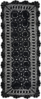 Phantomon Lace Table Runner Rectangular Table Cover Cloth Handmade Crochet Floral Placemats 100% Cotton (Floral Black, 15x39Inch)