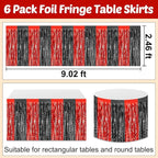 6 Pack 29x108 Inch Black Red Wave Foil Fringe Table Skirts Metallic Banner for Tinsel Streamer Garland Backdrop for Parade Floats Wedding, Mother's Day, Birthday Mardi Gras Party Decorations