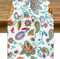 Paisley Table Runner, Watercolor Floral Oriental Indian Traditional Tulips Leaves Bohemian Paisley Print Table Runner for Kitchen Dining Tables Party Decor, 13x36inch