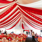 6 Panels Red Ceiling Drapes for Wedding 5ftx20ft Chiffon Fabric Arch Draping Curtains Sheer Drapery for Party Ceremony Birthday Baby Shower Reception Stage Swag Ceiling Decorations
