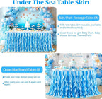 PARTISKY Ocean Blue Tulle Tutu Ruffle Curly Willow Table Skirt for Rectangle Table 6ft,Under The Sea Baby Shark Themed Table Cloth for Boys Girls Birthday Party or Baby Shower