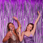 2 Pack Purple Foil Fringe Backdrop Curtains, Tinsel Streamers Birthday Party Decorations, Fringe Backdrop for Graduation, Baby Shower, Gender Reveal, Disco Party