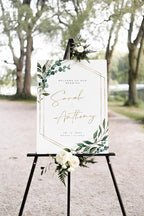 Welcome Wedding Signs, Greenery Geometric Wedding Sign Decorations Signage 12" X 18" (Small), 27" (Medium), 36" (Large), Plastic, Modern, Pole Mount, Weather