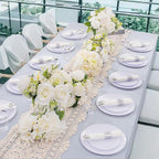 KIRE 350 PCS Plastic Dinnerware Set for 50 Guests, Silver Plastic Plates Include 50 Dinner, 50 Dessert Plates, 50 Pre Rolled Napkins with Silverware, 50 Cups for Wedding, Party, Banqet, Gathering