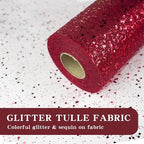 Glitter Tulle Rolls, 6” by 50 Yards (150FT) Sparkling Tulle Spool Ribbon Sequin Tulle Netting Fabric for Tutu Skirt Wedding Birthday Baby Shower (Burgundy)