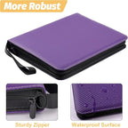 4 Pocket Card Binder, Premium Zip Trading Card Binder, 400 Double Sided Pocket PU Card Collection Binder, Collector Card Album, Card Folder for MTG, TCG, Sports Cards, Game Cards (Purple)