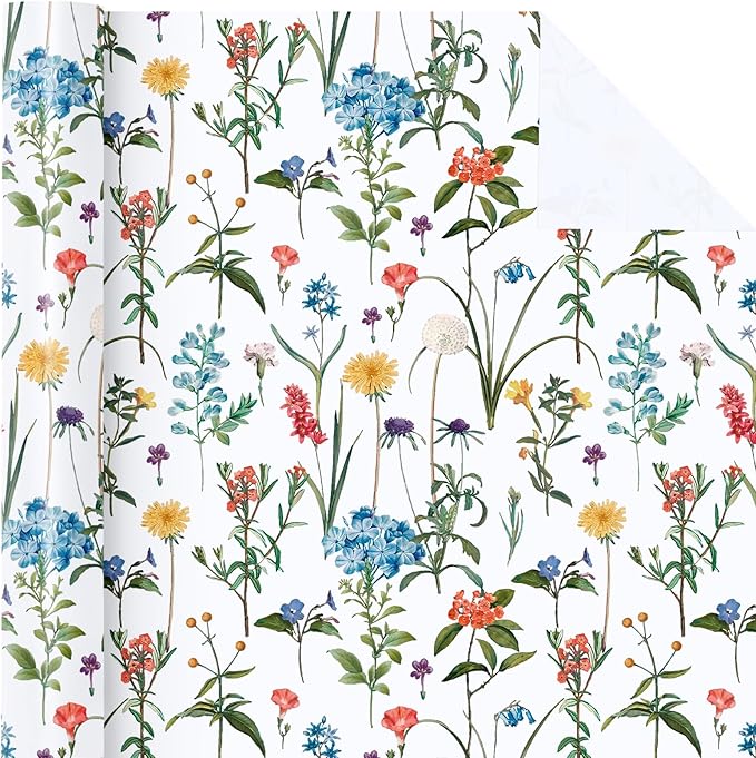 WRAPAHOLIC Floral Wrapping Paper Roll - Mini Roll - 17 Inch x 9.8 Feet - Wildflower Wrapping Paper Perfect for Girls Women Birthday, Wedding, Bridal Shower