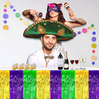 3 Pack 29x108 Inch Gold Green Purple Foil Fringe Table Skirts Metallic Banner for Tinsel Streamer Garland Backdrop for Parade Floats Wedding Thanksgiving Birthday Christmas Halloween Party Decoration