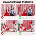 2 Pack Red Foil Fringe Backdrop Curtains, Tinsel Streamers Birthday Party Decorations, Fringe Backdrop for Graduation, Baby Shower, Gender Reveal, Disco Party