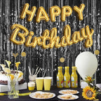 5 Pack Black Foil Curtain Backdrop 3.2ft x 9.8ft Metallic Tinsel Foil Fringe Curtains Streamer Photo Booth Backdrop for Birthday Party Engagement Bachelorette Party Decorations (Black)