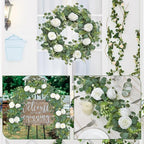 2PCS Artificial Eucalyptus Flowers Garland with White Roses 6.23FT Floral Garland Fake Peony Rose Vines Decorative Wall Hanging Plant for Wedding Party Arch Table Wall Backdrop Decor