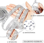 Rhinestone Ribbon 3 Yards Self Adhesive Rhinestone Strips Diamond Ribbon Sticker Crystal Roll Glitter Bling Rhinestones Tape for Crafting DIY Art Decoration (Silver,0.6 Inch)