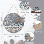 CHDITB Let It Snow Winter Decoration Sign(11.4”x11.4”), 3D Snowflake Xmas Winter Front Door Sign with Bow, Christmas New Year Housewarming Gift for Front Door Porch Farmhouse Indoor