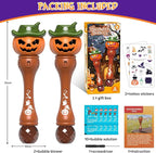Halloween Bubble Machine Wand for Kids, Light up & Music Pumpkin Bubble Wand-2 Temporary Tattoos and 5 Bubble Solution, Halloween Boo Basket Stuffers for Toddlers Boys & Girls 3 4 5 6 7 8 + Years Old