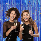 3 Pack Foil Fringe Backdrop - Laser Royal Blue Shiny Tinsel Curtains for Party Decoration/Photo Booth Props - 3.3x8.2 FT Metallic Foil Backdrop for Birthday, Wedding, Graduation, Christmas