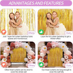 Crosize 4 Pack 3.3 x 9.9 ft Gold Foil Fringe Curtains Party Decorations, Gold Tinsel Curtain Backdrop for Parties, Door Streamers, Glitter Streamer Fringe Backdrop for Birthday Decoration
