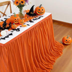 QueenDream 14FT Terracotta Chiffon Table Skirt Skirt Sheer Rectangle Tablecloth for Bridal Baby Shower Birthday Party Halloween Decoration