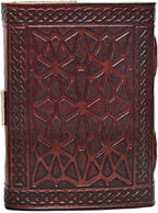 cuero 3 Moon Blue Lapiz Embossed Vintage Leather Journal | 240 Pages of Antique Handmade Deckle Edge Vintage Paper, Leather Sketchbook, Drawing Journal, Great Gift (6 inch by 8 inch, brown)
