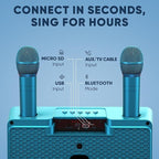 MASINGO Karaoke Machine for Adults and Kids with 2 Wireless Microphones, Portable Bluetooth Singing Speaker, Colorful LED Lights, PA System, Lyrics Display Phone Holder, and TV Cable. Presto G2