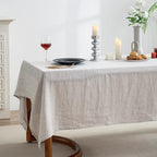EVERLY100% Pure Linen Rectangle Tablecloths132Lx60WInch for Dining,Buffet Parties,Picnic,Events,Weddings and Restaurants,Decorative Halloween,Thanksgiving Machine Washable Tablecloths-Natural Linen
