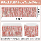 6 Pack 29x108 Inch Rose Gold Wave Foil Fringe Table Skirts Metallic Banner for Tinsel Streamer Garland Backdrop for Parade Floats Mother's, Graduate, Mardi Gras, Birthday, Wedding Party Decorations