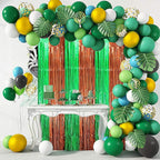 2 Pack Green and Brown Foil Fringe Backdrop Curtains, Tinsel Streamers Party Decorations, Fringe Backdrop, Door Shimmer for Super Bowl or Birthday Party