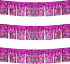 Thick 10 feet by 15 inches Fuchsia Foil Fringe Garland - Pack of 3 | Shiny Metallic Tassle Banner for Car Parade Floats, Wedding, Birthday | Wall Hanging Fringe Garland Banner (Fuchsia)