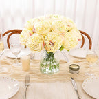 U'Artlines 20 Heads Artificial Peony Silk Flower Leaf Home Office Wedding Party Festival Bar Decor (Champagne)