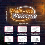 Walk-Ins Welcome Neon Sign, Neon Sign For Wall Decor, Yellow + white Led Signs Usb Powered, Living Game Room Decor, For Bedroom Restaurant Bar Hotel Shop Party Birthday(16.5x9.4in)