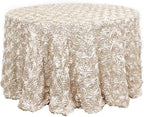 Efavormart 120" Beige Grandiose 3D Rosette Satin Round Tablecloth for Wedding Party Event Decoration