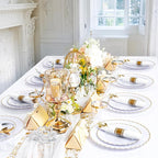 YOUBET 350PCS Gold Scalloped Plastic Plates - White and Gold Disposable Dinnerware Set Include 100 Plates, 150 Gold Silverware, 50 Cups, 50 Napkins for Wedding & Party & Thanksgiving