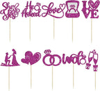 Ephlyn 30Pcs He Asked She Said Yes Cupcake Toppers Glitter Engagement Cupcake Toppers Diamond Ring Heart Love I Do Cupcake Picks for Engagement Wedding Party Cake Decorations Purple
