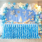Partisky Ocean Blue Tulle Tutu Ruffle Curly Willow Table Skirt for Rectangle Table 14ft,Under The Sea Baby Shark Themed Table Cloth for Boys Girls Birthday Party or Baby Shower