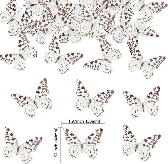 Ephlyn 48Pcs Edible Wafer Paper Butterflies for Cupcake Toppers Picks Edible Butterfly Cake Decorations for Wedding Birthday Party Butterfly Theme Baby Shower Kids Birthday Party Cake Supplies Coffee