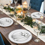 600PCS Silver Plastic Plate Set (100 Guests), Disposable Plates for Party Wedding Birthday, Dinnerware Set of 200 Plastic Plates, 200 Forks, 100 Spoons, 100 Knives for Christmas