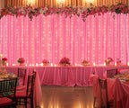 Hot Pink Tulle Backdrop Curtain with Lights String for Parties 30x8ft Fuchsia Sheer Backdrop Curtains for Weddings Birthday Party Baby Shower Photo Shoot Background Decorations(6 Panels 5ft×8ft)