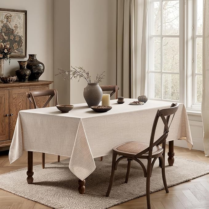 MIULEE Ivory Linen Tablecloth 60x144 Inch Rectangle Table Cloth Waterproof,Stain Resistant & Wrinkle Resistant for Dining Party Wedding