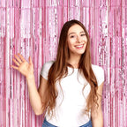 2 Pack Light Pink Foil Fringe Backdrop Curtains, Tinsel Streamers Birthday Party Decorations, Fringe Backdrop for Graduation, Baby Shower, Gender Reveal, Disco Party
