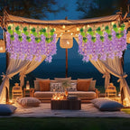 12 Pack Light Purple Wisteria Hanging Flowers Garland with Lights, 3.44 Feet Artificial Flower Vines, Fake Wisteria, Artificial Vines Hanging Garland for Backdrop Outdoor Patio Garden Decor