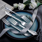 WDF 100 Piece Silver Forks Disposable - 7.48 Inch Silver Plastic Forks - Baroque Silverware for Dessert Cake - Heavy Duty Plastic Fork for Christmas Party, Wedding or Daily Using